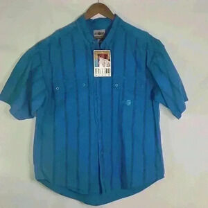 Vintage 90s NWT Introspect Blue Striped s/s Button Down Shirt NEW Deadstock XL
